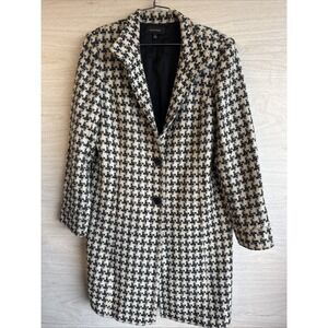 Jones Wear Black And White Houndstooth Trench 3 Button Sz 10